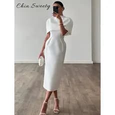 Conjunto de Vestido Elegante Feminino Curto com Cintura Marcada e Xale, Sem Mangas, Decote nas Costas, Estilo Sling, par