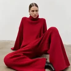 TuularoseConjunto Feminino de 2 Peças para Outono, Suéter de Gola Alta Solto de Malha e Calças Caneladas, Estilo Casual