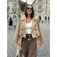 Jaqueta Feminina com Bolsos e Laço - Casaco de Inverno Transpassado - Visual Elegante para o Local de Trabalho - 2026 G2