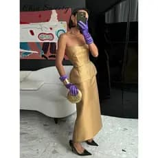 Conjunto Elegante Feminino Sem Alças com Saia Longa, Sem Mangas, Cintura Marcada, Top Tomara que Caia e Saia Reta, Prima