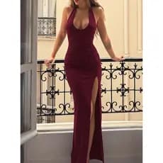 Vestido longo elegante de cor sólida, com ombros à mostra e cintura alta para mulheres, vestido de verão 2026 sem costas