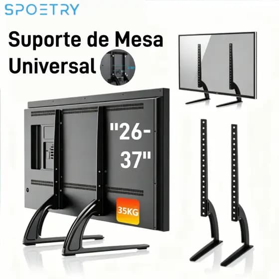 Suporte de Mesa Universal para TV Grande Base Ajustável em Altura Compatível com Televisões de 26 a 75 Polegadas Resiste