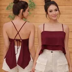 Blusa Cropped Duna 2 Babados Com Amarração nas Costas