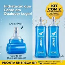 Kit 2 Squeeze Dobrável Silicone 500ml Garrafinha Água Flexível Cantil Soft Flask Portátil Corrida Trekking BPA Free