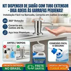 Dosador Dispenser Sabão Embutir Pia Cuba Gourmet Mangueira Extensora Inox Cromado Direto Galão