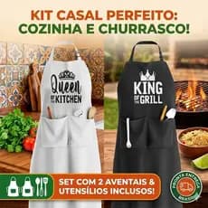 Kit 2 Avental Casal Chef Cozinha Churrasco Impermeável Ajustável Bolso Presente Namorados Casamento Sortido