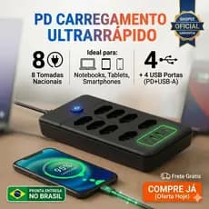 Régua Tomada Protetor Eletrônico 8 Saídas 2 USB Extensão Universal Gamer Anti Curto Cabo 2 Metros Bivolt