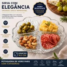 Petisqueira de Vidro Paris 4 Divisórias 18cm