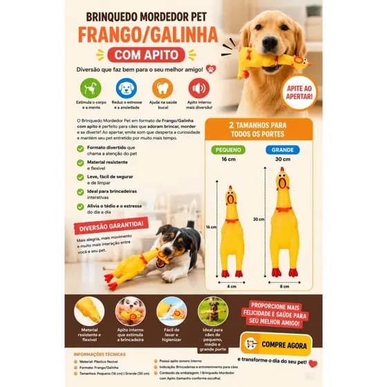 Frango Galinha de Plástico Brinquedo Mordedor para Pet Cachorro com Apito 2 Tamanhos Diferentes