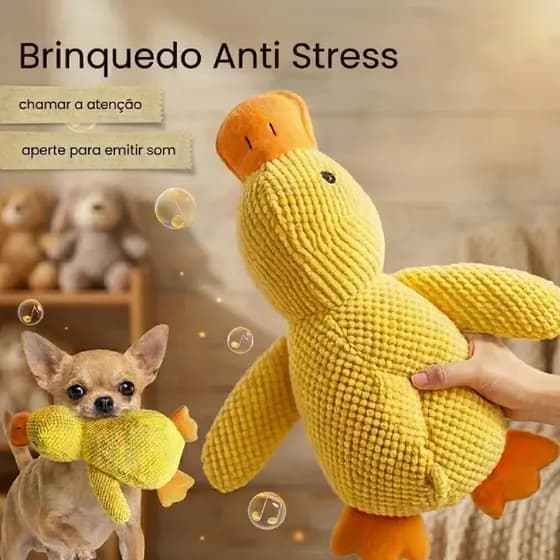 Pato de Pelúcia Brinquedo Mordedor Interativo para Pet / Cachorro