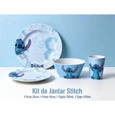 Kit Jantar Infantil Stitch 4 Peças em Melamina com Copo, Pratos e Tigela