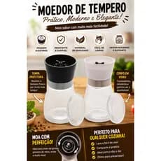 Moedor / Triturador de Temperos Premium em Vidro 170ml Manual com Tampa