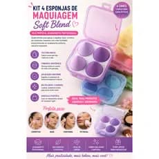 Kit com 4 Esponjas de Maquiagem para Base e Corretivo com Caixinha Organizadora 4cmX4cmX6cm