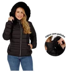 Jaqueta de Inverno Feminina, Forrada, Com Capuz de Pelo, Gola Alta, Casaco Premium Quente