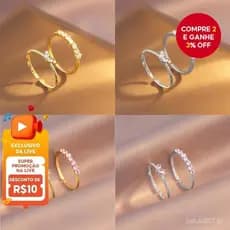 Conjunto de 2 Anéis Elegantes Ajustáveis em Zircônia com Formato de Coração, Anéis de Prata Banhados a Ouro para Mulhere