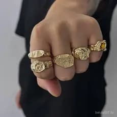 Conjunto de 5 Anéis Hip Hop para Homens, Anéis Texturizados Empilháveis e Ajustáveis