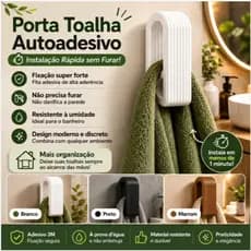 Kit 2 Porta Toalhas Adesivos Sem Furar Parede | Gancho para Toalha de Banho e Rosto | Fixação Fácil