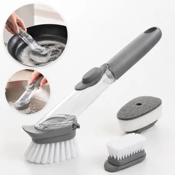 Escova de Limpeza Multiuso 2 em 1 com Dispenser, Prática e Versátil para Limpeza Diária