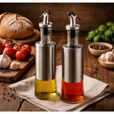 Galheteiro de Vidro e Aço Inox, Porta Azeite e Vinagre com Bico Dosador, 300ml, Design Elegante para Cozinha