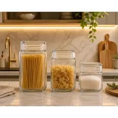 Kit 3 Potes Herméticos de Vidro Quadrado 880ml 1250ml 1800ml Organizador Mantimentos Cozinha