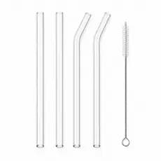Kit 4 Canudos de Vidro Reutilizáveis com Escova de Limpeza Transparente Resistente para Drinks Sucos e Bebidas