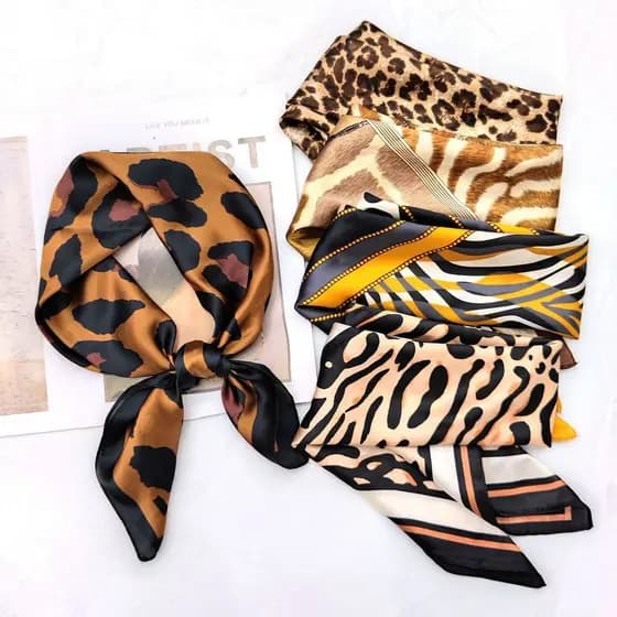 [Estoque pronto] Novo estilo retrô com estampa de leopardo lenço de seda com gravata no pescoço lenço com estampa Animal