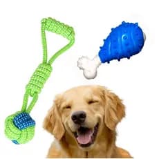 KIT 2 Brinquedos Pet interativos para Cães Osso de Nylon Mordedor puxador Bola Corda