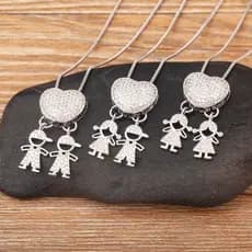 Família 1-5 Meninos E Meninas Pingente Coração Infantil De Luxo Cristal Zircon Gold/Silver Chain Necklace Festa De Moda