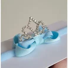 Laço Cinderela MICRO - 5CM - Princesa - Laço Luxo Com Coroa - Todo Azul