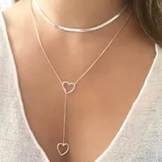 KIT 2 Choker Colar de PEDRAS CRISTAIS +  Colar Coração Vazado Feminino em banhado a  Prata 925 -  fita laminado