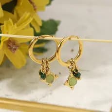 Brincos Pendentes de Pedra Natural Aventurina Estilo Ruby*INS, Banhados a Ouro 18K, Não Desbotam, Alta Qualidade