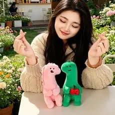 Mais ✨ Alta Qualidade Fofo Dragão De Pescoço Longo Pelúcia Boneca Divertido Dinossauro Verde E Rosa Brinquedos De Usando