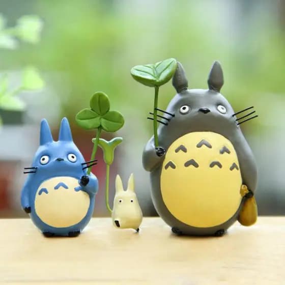 3 Pçs Totoro Boneca Com Folhas Pêndulo Miniaturas Estatuetas Dos Desenhos Animados Animal Diy Micro Paisagem Em Miniatur