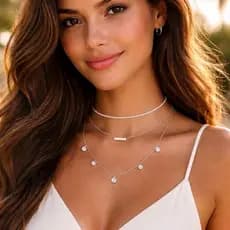 Colar Feminino 3 Camadas Banhado a Prata com Zircônia Brilho Luxo Ajustável 32-40cm Elegante Delicado Presente