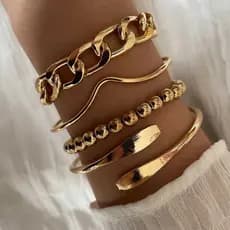 4 Peças Punk Bracelete Exagerado Grande Conjunto De Braceletes De Corrente Grossa Para Mulheres Metal Geométrico Retro E