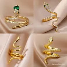 Anéis De Cobra De Aço Inoxidável Para Mulheres Homens Banhado A Ouro Aberto Ajustável Zircão Anel Vintage Gótico Jóias E