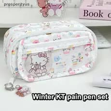 [prosperityus] Desenho Animado Fofo Sanrio Hello Kitty Estojos Multicamadas Bolsa KT Cat De Armazenamento De Grande Capa