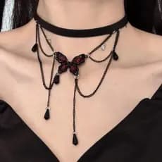 Gargantilha Com Pingente De Borla De Borboleta Vermelha Escura Para Mulheres Acessórios De Personalidade De Halloween