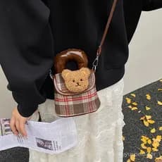 Crianças sacos meninas moda de um ombro mensageiro urso xadrez bolsa bonito dos desenhos animados menina princesa saco d