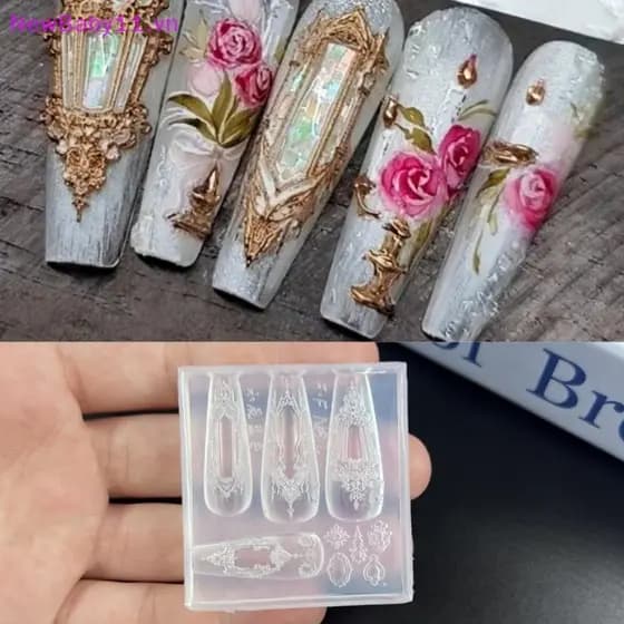 NewBaby Retro Padrão 3D Silicone Molde De Unhas DIY Tecelagem Suéteres Arcos Flor Design Transparente Modelo Decoração D