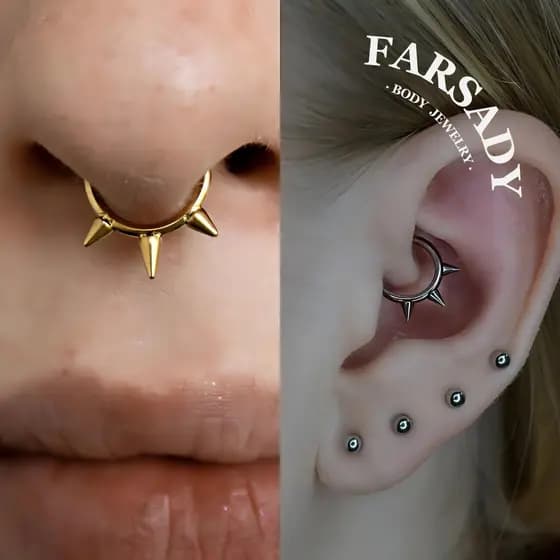 Anel De Septo Articulado Com Ponta Tripla De Titânio 16G , Argola De Segmento Estilo Punk , Joia Piercing De Daith E Nar