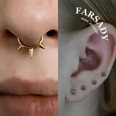 Anel De Septo Articulado Com Ponta Tripla De Titânio 16G , Argola De Segmento Estilo Punk , Joia Piercing De Daith E Nar