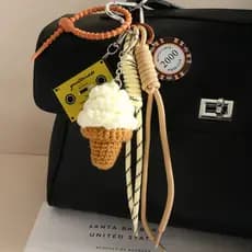 Acessório pendente de corda trançada com disco de sorvete fofo, amuleto de bolsa estilo moinho de vento MIU, crochê cria