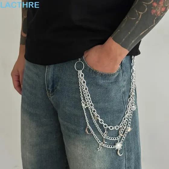 Corrente De Cintura Multicamadas LACTHRE , Cinto Para Calças De Metal Lunar Y2K Ajustável Estilo Hip-hop Solar