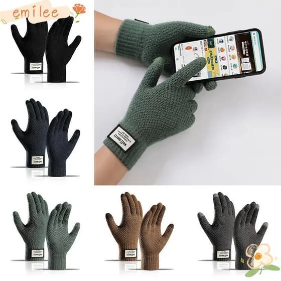 EMILEES Masculino Mitten Malha Engrossar Inverno Outono Tela Sensível Ao Toque De Cor Sólida