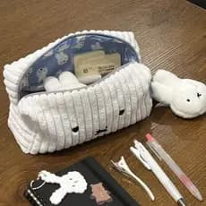 Estojo de lápis de pelúcia fofo do coelho Miffy, estilo ins, grande capacidade, material macio, adequado para armazename