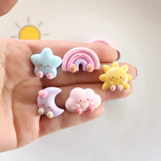 10 Pçs/Saco Glitter Nuvem Arco-Íris Estrela Resina Flatback Encantos Para DIY Creme Cola Casos De Telefone Materiais Art