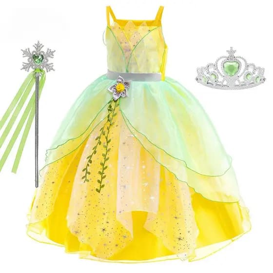 Fantasia Vestido de Princesa Tiana para Menina Cosplay NLD3