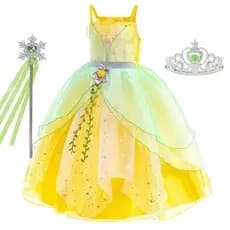 Fantasia Vestido de Princesa Tiana para Menina Cosplay NLD3