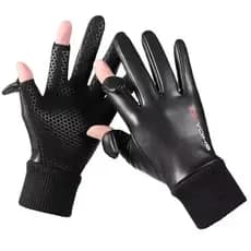 Luvas de couro para homens e mulheres, para outono e inverno, forradas com fleece, quentes, luvas para motociclismo, imp